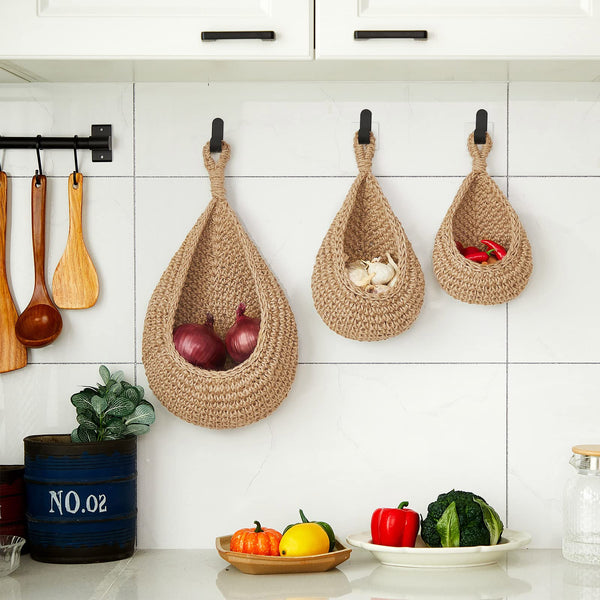 Jute Wall Hanging Storage Baskets Set Of 3 Boho Style Storage Bins & Baskets