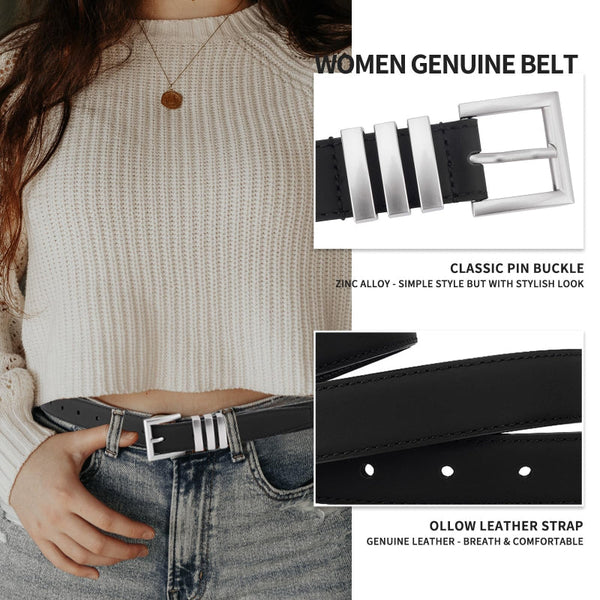 Women Belt Black 2 Pack Faux Leather Waist Jeans Buckle Adjustable Belts