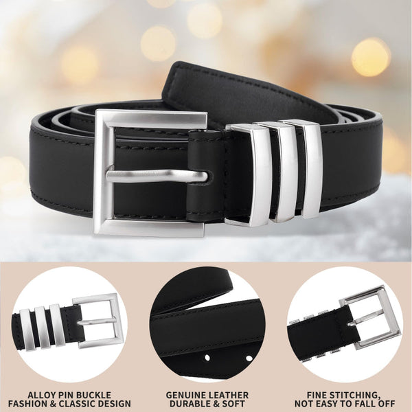 Women Belt Black 2 Pack Faux Leather Waist Jeans Buckle Adjustable Belts