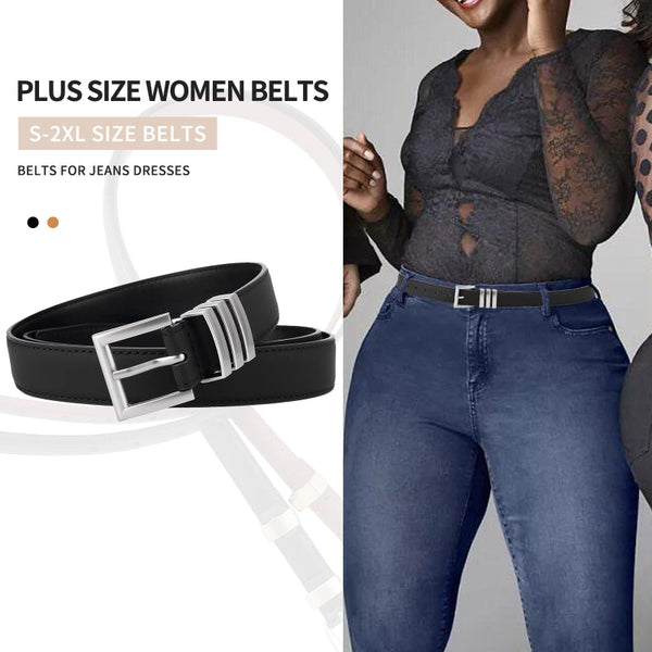 Women Belt Black 2 Pack Faux Leather Waist Jeans Buckle Adjustable Belts