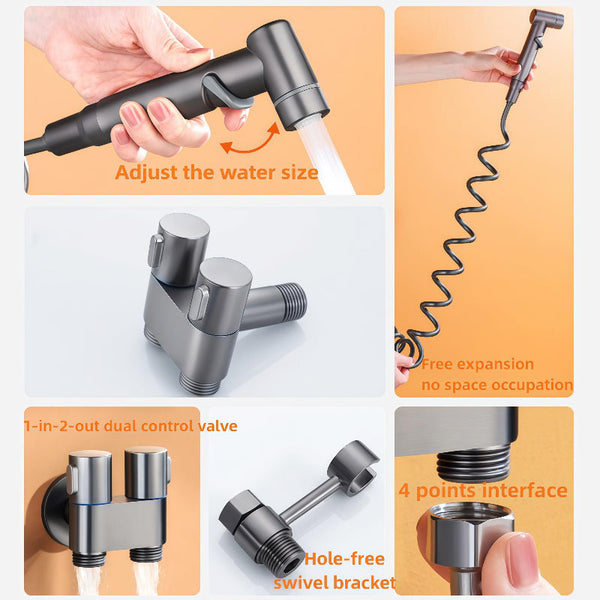 Stainless Steel Bidet Sprayer Set With Hose And Adapter Anthracite Gray