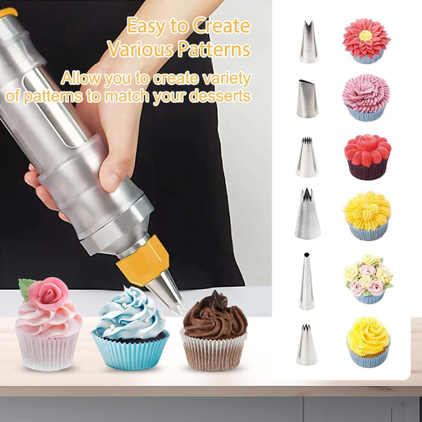 Whipped Cream Maker Garnishing Syringe Nozzle Set Cake Decorating Cookie Press Cupcake Baking Tools Professional Piping Bag Alternative Kitchen Utensi