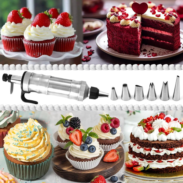 Whipped Cream Maker Garnishing Syringe Nozzle Set Cake Decorating Cookie Press Cupcake Baking Tools Professional Piping Bag Alternative Kitchen Utensi