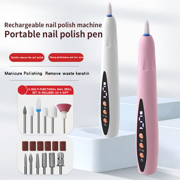 Nail Drill Electric File Manicure Set Pedicure Care Gel Polish Removal Artificial Filing Polishing Acrylic Nails Cordless Rechargeable With Lcd Screen