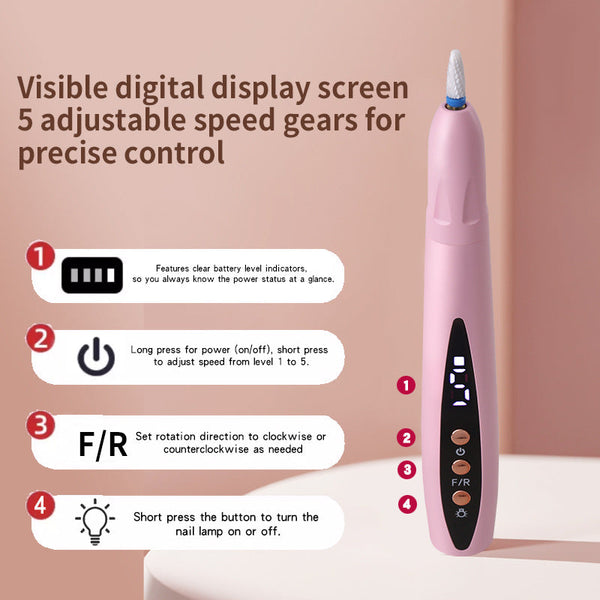 Nail Drill Electric File Manicure Set Pedicure Care Gel Polish Removal Artificial Filing Polishing Acrylic Nails Cordless Rechargeable With Lcd Screen