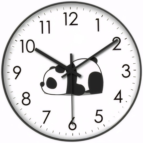 Silent Wall Clock Analog Living Room Bedroom Panda Design Animal Motif Modern Interior Not Ticking Decoration Office Kitchen Black And White 1 Piece W