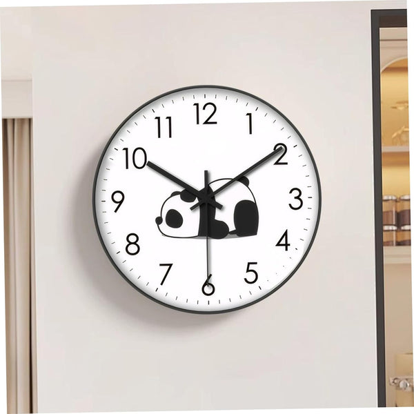 Silent Wall Clock Analog Living Room Bedroom Panda Design Animal Motif Modern Interior Not Ticking Decoration Office Kitchen Black And White 1 Piece W