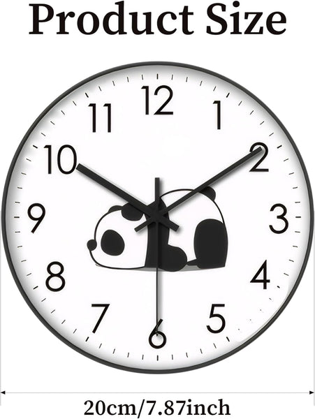Silent Wall Clock Analog Living Room Bedroom Panda Design Animal Motif Modern Interior Not Ticking Decoration Office Kitchen Black And White 1 Piece W