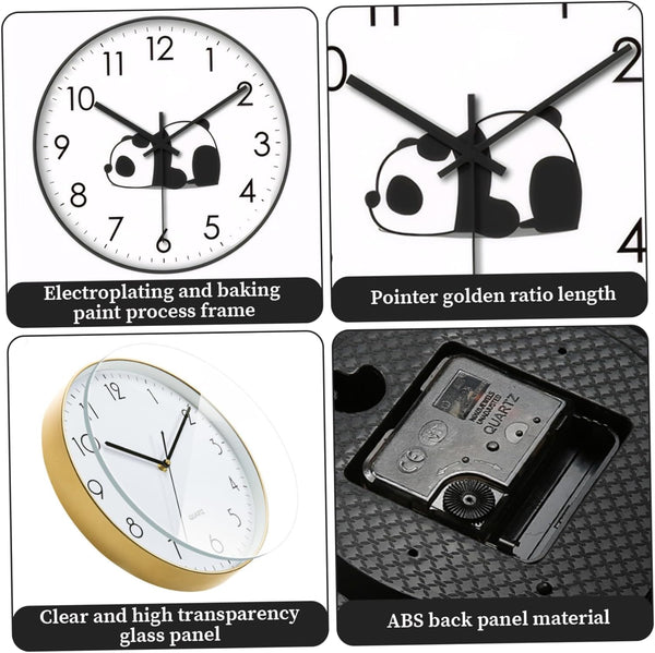 Silent Wall Clock Analog Living Room Bedroom Panda Design Animal Motif Modern Interior Not Ticking Decoration Office Kitchen Black And White 1 Piece W