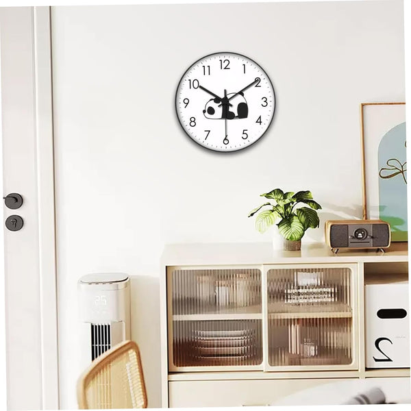Silent Wall Clock Analog Living Room Bedroom Panda Design Animal Motif Modern Interior Not Ticking Decoration Office Kitchen Black And White 1 Piece W