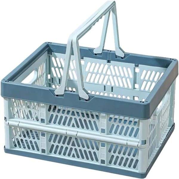 Folding Crate Shopping Basket Storage Collapsible Box Plastic Camping Car Organizer Foldable Stackable With Handles Trunk Blue Gray 1 Piece Shopping T