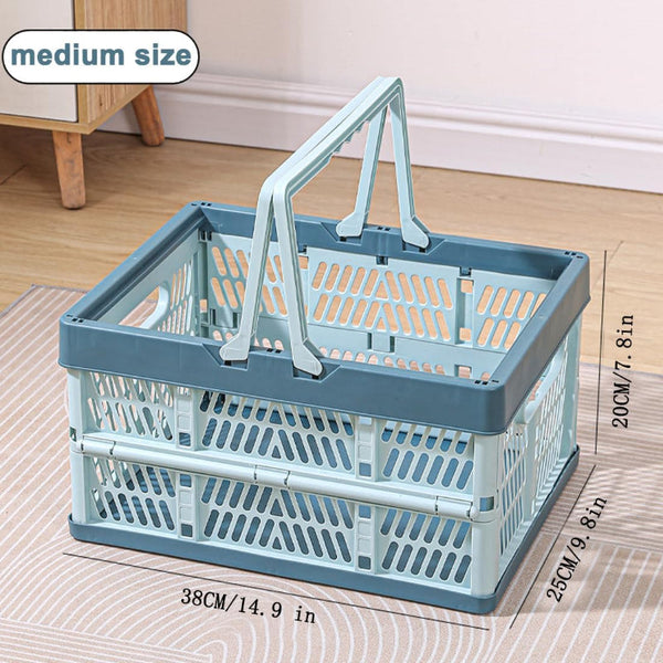 Folding Crate Shopping Basket Storage Collapsible Box Plastic Camping Car Organizer Foldable Stackable With Handles Trunk Blue Gray 1 Piece Shopping T