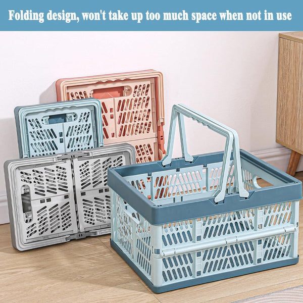 Folding Crate Shopping Basket Storage Collapsible Box Plastic Camping Car Organizer Foldable Stackable With Handles Trunk Blue Gray 1 Piece Shopping T
