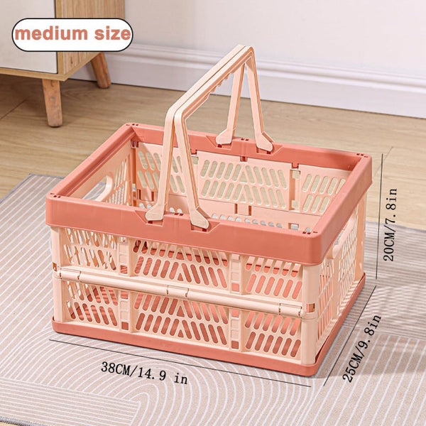 Folding Crate Shopping Basket Storage Collapsible Box Plastic Camping Car Organizer Foldable Stackable With Handles Trunk Pink 1 Piece Shopping Trolle