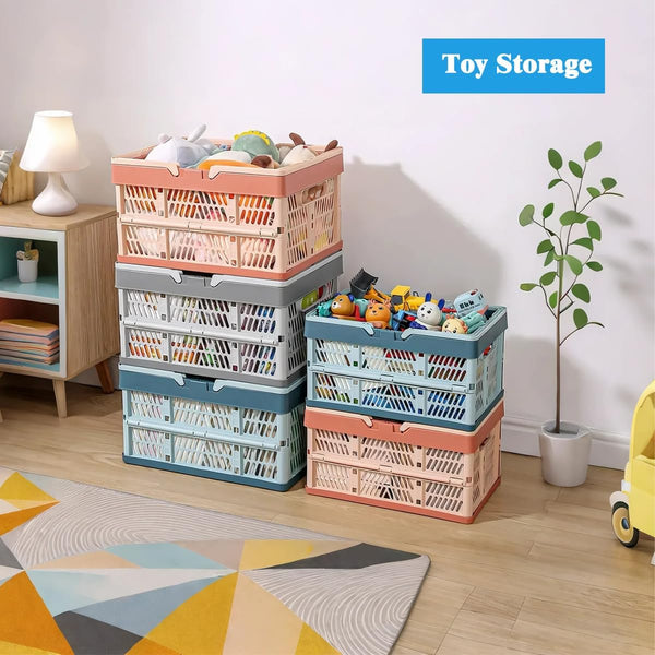 Folding Crate Shopping Basket Storage Collapsible Box Plastic Camping Car Organizer Foldable Stackable With Handles Trunk Pink 1 Piece Shopping Trolle