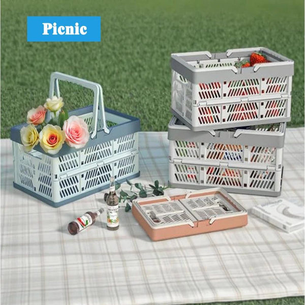 Folding Crate Shopping Basket Storage Collapsible Box Plastic Camping Car Organizer Foldable Stackable With Handles Trunk Pink 1 Piece Shopping Trolle