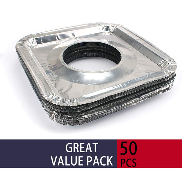 Universal Gas Stove Burner Protectors Square Aluminum Foil Liners (50 Pack)