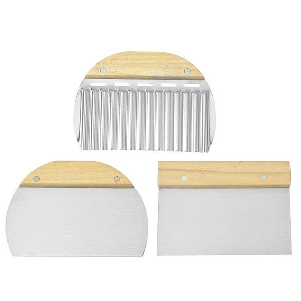 Dough Scraper Cutter Ribbed Knife Baking Utensils Potato Golf Baker's Pizza Kitchen Aid Vegetable Silver And Wood 3 Pieces Other Baking Accessories