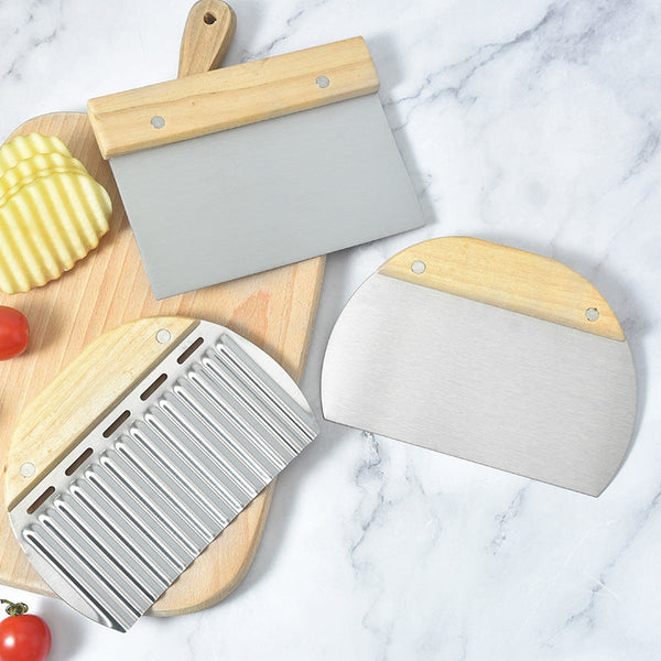 Dough Scraper Cutter Ribbed Knife Baking Utensils Potato Golf Baker's Pizza Kitchen Aid Vegetable Silver And Wood 3 Pieces Other Baking Accessories