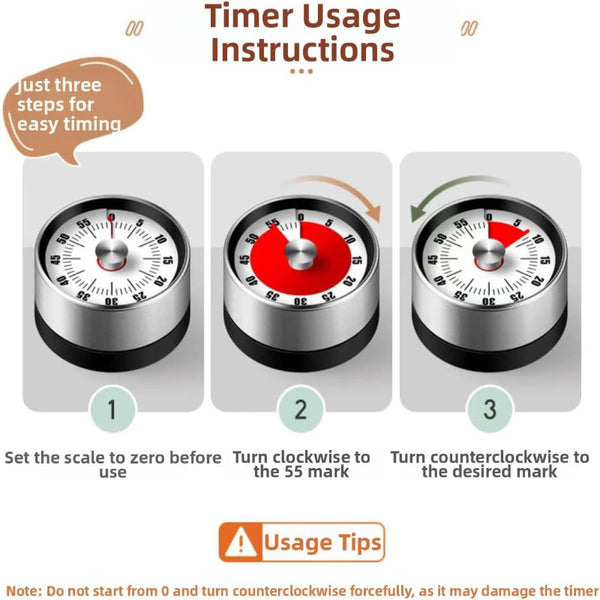 Kitchen Timer Egg Stopwatch Mechanical Clock Pomodoro Utensils Cooking Baking Gadgets Alarm Stainless Steel Magnet White 1 Piece Timers