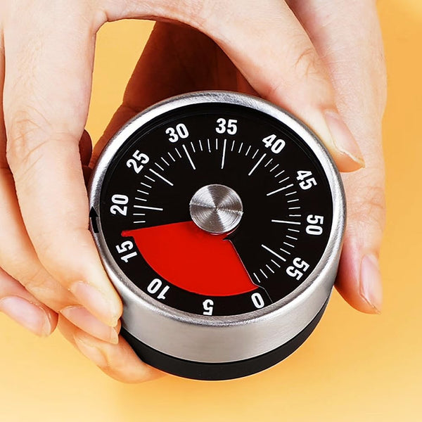 Kitchen Timer Egg Stopwatch Mechanical Clock Pomodoro Utensils Cooking Baking Gadgets Alarm Stainless Steel Magnet Black 1 Piece Timers