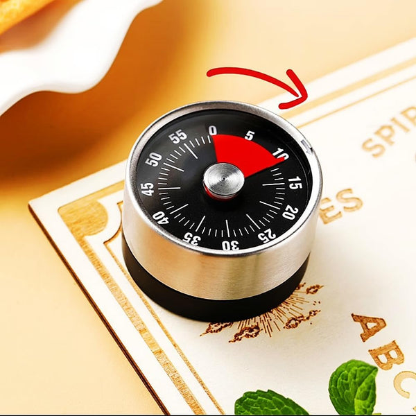 Kitchen Timer Egg Stopwatch Mechanical Clock Pomodoro Utensils Cooking Baking Gadgets Alarm Stainless Steel Magnet Black 1 Piece Timers