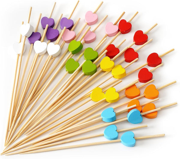 Bamboo tail Sticks With Multi Coloured Heart Heads 100 Pieces 12 Cm Barbecue Accessories