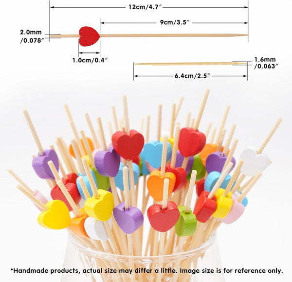 Bamboo tail Sticks With Multi Coloured Heart Heads 100 Pieces 12 Cm Barbecue Accessories