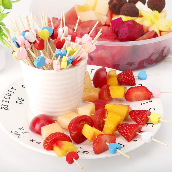 Bamboo tail Sticks With Multi Coloured Heart Heads 100 Pieces 12 Cm Barbecue Accessories