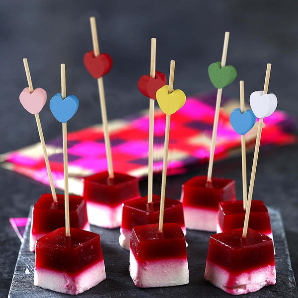 Bamboo tail Sticks With Multi Coloured Heart Heads 100 Pieces 12 Cm Barbecue Accessories