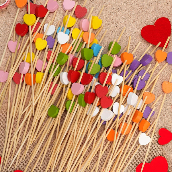 Bamboo tail Sticks With Multi Coloured Heart Heads 100 Pieces 12 Cm Barbecue Accessories