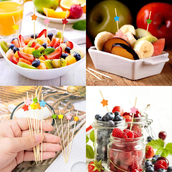 tail Sticks Satay Tapas Stars Party Supplies Snacks Birthday Decoration Christmas New Year's Eve Children's Treat Buffet Wood Bamboo 12 Cm Multi Color