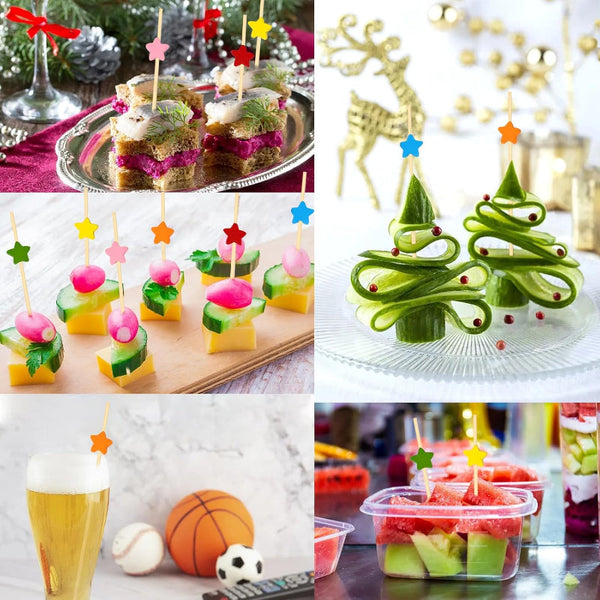 tail Sticks Satay Tapas Stars Party Supplies Snacks Birthday Decoration Christmas New Year's Eve Children's Treat Buffet Wood Bamboo 12 Cm Multi Color