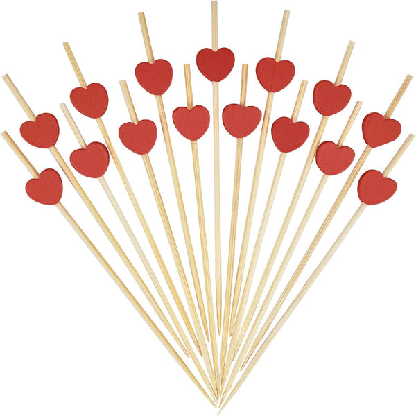 tail Sticks Satay Tapas Hearts Party Supplies Snacks Valentine's Day Wedding Love Decoration High Tea Treat Buffet Cheese Wood Bamboo 12 Cm Red 100 Pi