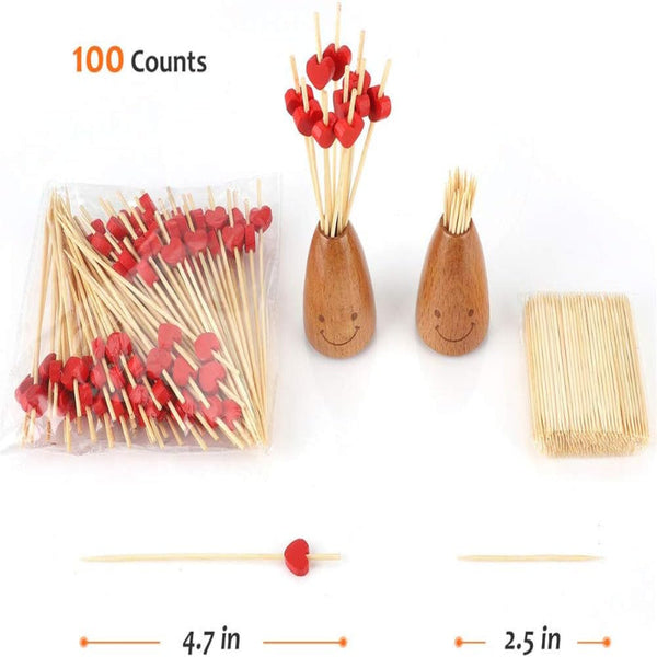 tail Sticks Satay Tapas Hearts Party Supplies Snacks Valentine's Day Wedding Love Decoration High Tea Treat Buffet Cheese Wood Bamboo 12 Cm Red 100 Pi