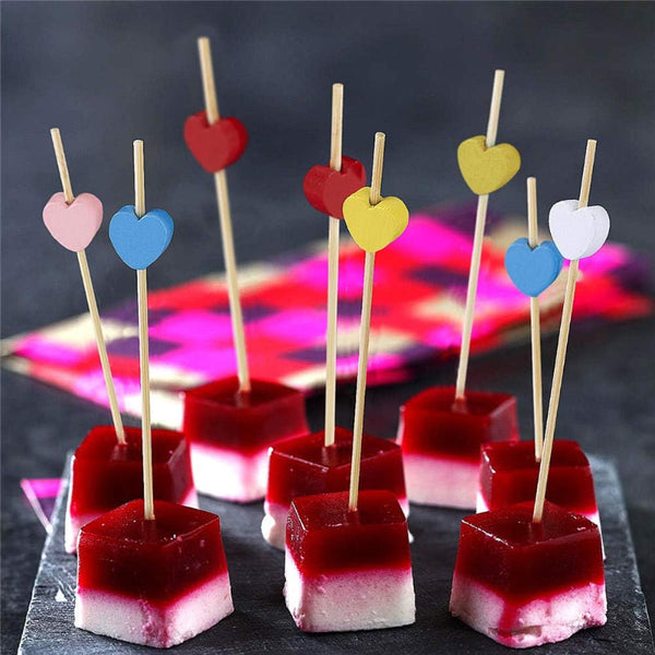 tail Sticks Satay Tapas Hearts Party Supplies Snacks Valentine's Day Wedding Love Decoration High Tea Treat Buffet Cheese Wood Bamboo 12 Cm Red 100 Pi