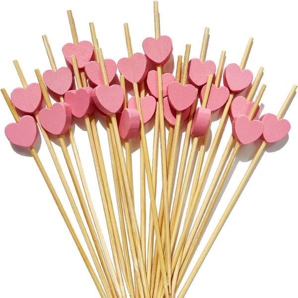 tail Sticks Satay Tapas Hearts Party Supplies Snacks Baby Shower Gender Reveal Birthday Decoration Treat Buffet Wood Bamboo 12 Cm Pink 100 Pieces tail