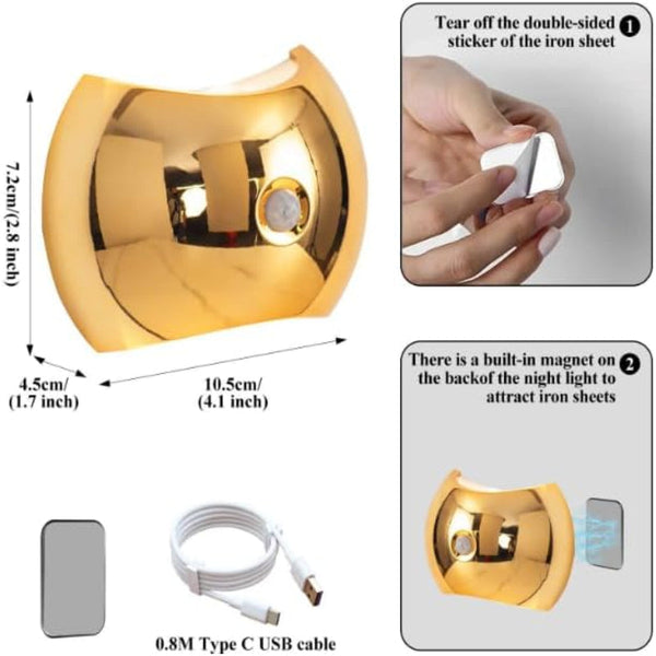 Indoor Wall Lamp Night Light With Motion Sensor Wireless Led Rechargeable Stair Lighting Closet Bedroom Usb Magnetic Warm White Wood 1 Piece Lamps