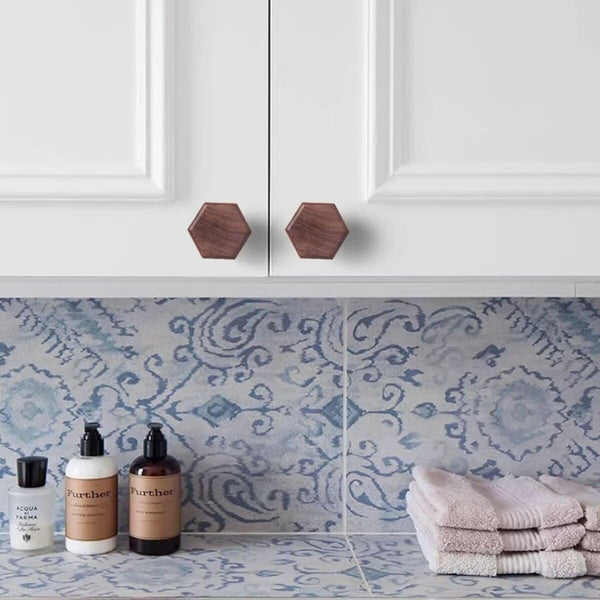 Walnut Wood Hexagon Furniture Handles Set Of 4