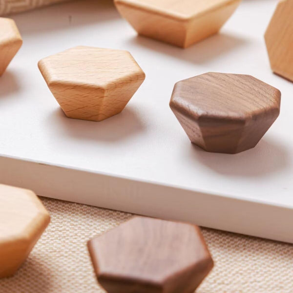 Walnut Wood Hexagon Furniture Handles Set Of 4