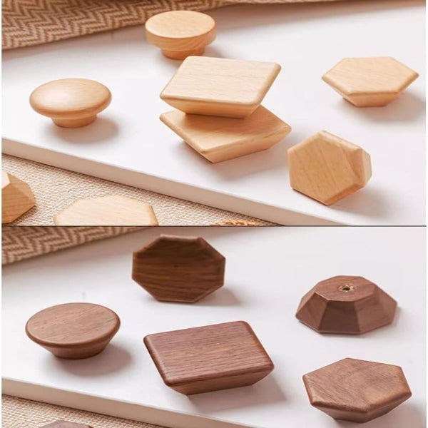 Walnut Wood Hexagon Furniture Handles Set Of 4