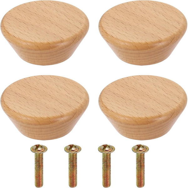 Set Of 4 Round Beech Wood Furniture Knobs Scandinavian Design