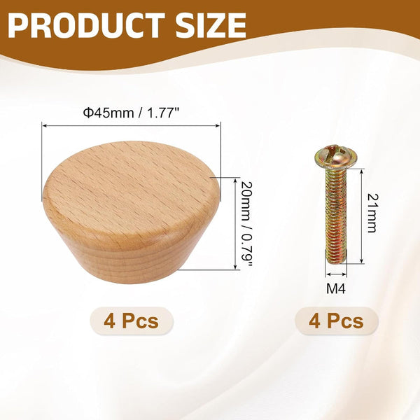 Set Of 4 Round Beech Wood Furniture Knobs Scandinavian Design