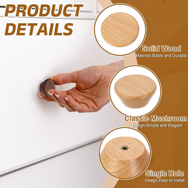 Set Of 4 Round Beech Wood Furniture Knobs Scandinavian Design