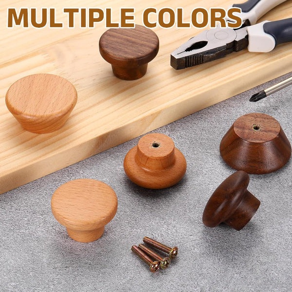 Set Of 4 Round Beech Wood Furniture Knobs Scandinavian Design