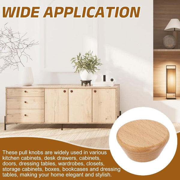 Set Of 4 Round Beech Wood Furniture Knobs Scandinavian Design