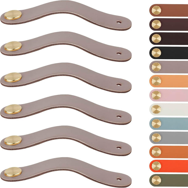 Set Of 6 Nude Leather Drawer Handles With Brass Knobs Furniture Parts