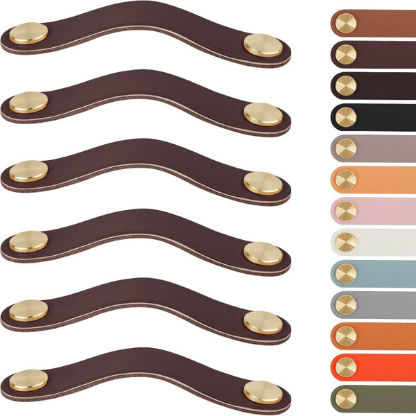 Set Of 6 Leather Furniture Handles Cognac 128Mm Pitch