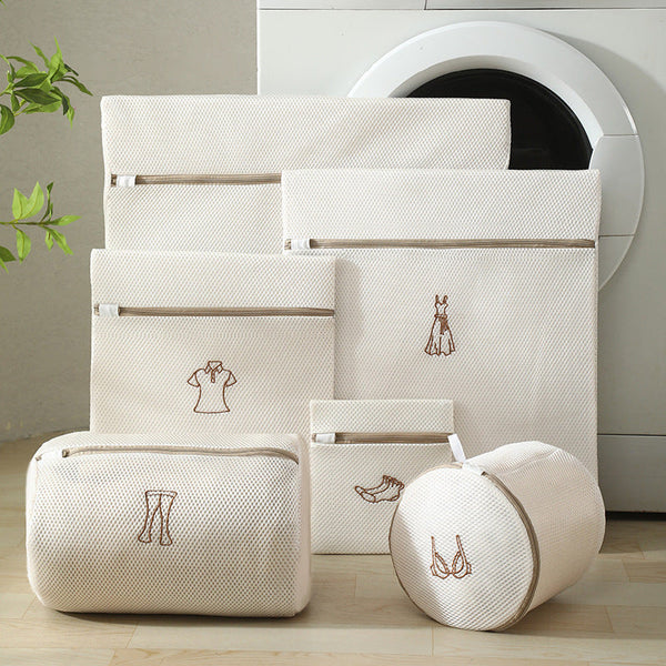 Set Net Nets Bra Wash Lingerie Clothing Protection Washing Machine Organizer Travel Mesh Fine Honeycomb Luxury Embroidery Beige Of 6 Laundry Bags