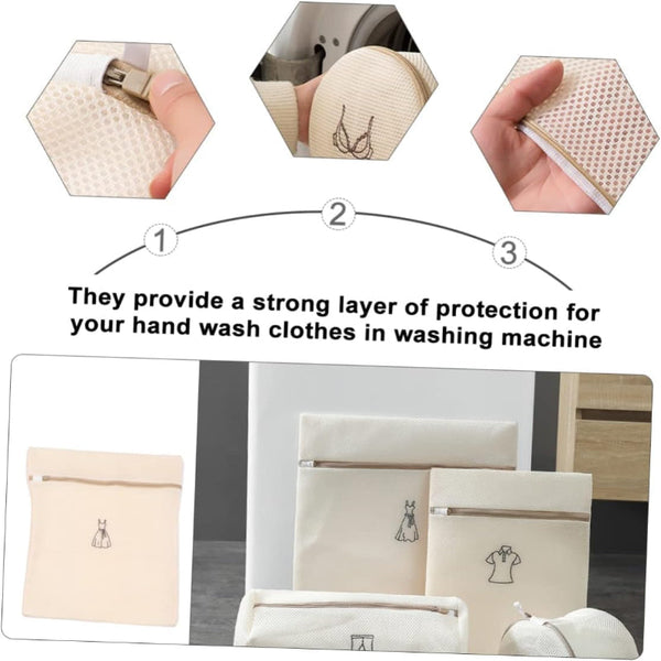 Set Net Nets Bra Wash Lingerie Clothing Protection Washing Machine Organizer Travel Mesh Fine Honeycomb Luxury Embroidery Beige Of 6 Laundry Bags